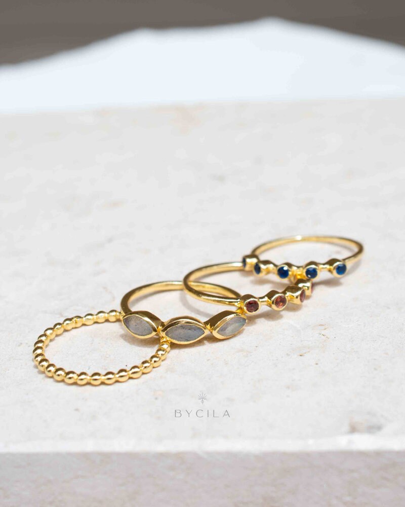 Garnet, Iolite and Labradorite Ring * Gold Ring * Gemstone * Gold Plated * Statement *Bridal *Wedding * stackable * Thin *Handmade BJR324