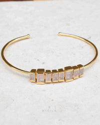 Rose Quartz Bangle Bracelet * Gold Plated 18k * Gemstone * Adjustable * Statement * Stacking * BJB045