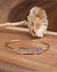 Rose Quartz Bangle Bracelet * Gold Plated 18k * Gemstone * Adjustable * Statement * Stacking * BJB045