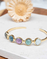 Labradorite, Iolite hydro, Amethyst, Green Tourmaline hydro & Blue Topaz Bangle Bracelet * Gold Plated * Gemstone * Adjustable * BJB057