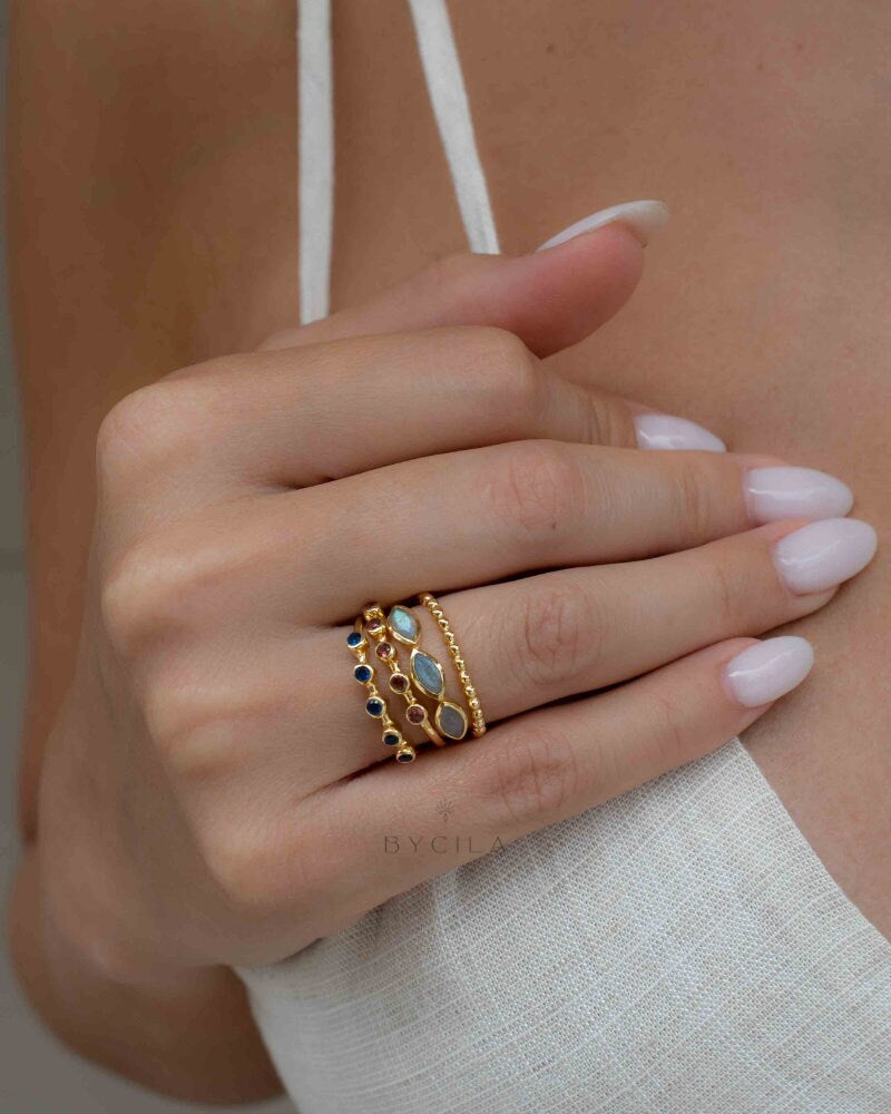 Garnet, Iolite and Labradorite Ring * Gold Ring * Gemstone * Gold Plated * Statement *Bridal *Wedding * stackable * Thin *Handmade BJR324