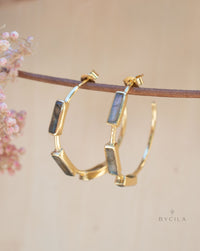 Labradorite Hoop Gold Plated 18k * Stud * Post * Labradorite *Handmade * ByCila *Loop * Perfect gift * BJE236