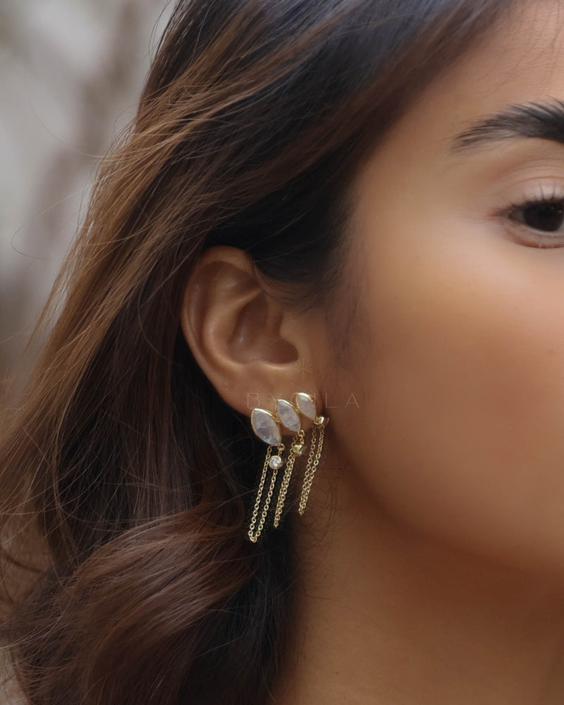 Moonstone & Zirconia * Stud Earrings * Gold Plated 18k * BJE232