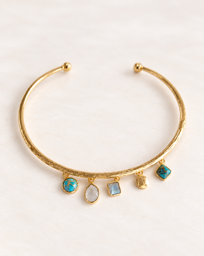 Emma Bracelet * Copper Turquoise, Moonstone & Labradorite * Gold Plated * BJB025