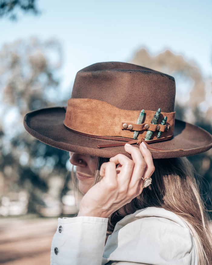 Crystacola Gemstone Fedora Hat * Australian Wool *BJH018