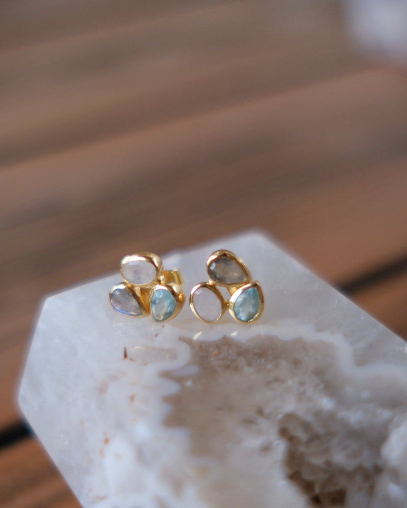 Camille Earrings * Moonstone, Labradorite & Blue Topaz hydro * Gold Plated 18k * BJE309