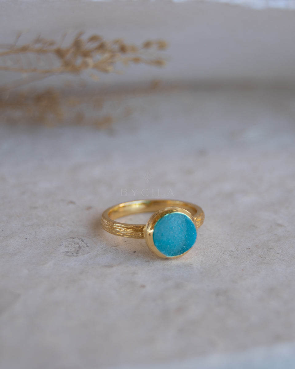 Leticia Ring * Blue Druzy * Gold Plated 18k * SBJR130