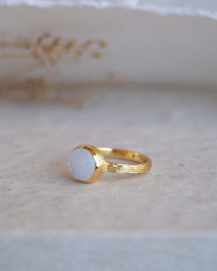 Leticia Ring * White Druzy * Gold Plated 18k * SBJR131