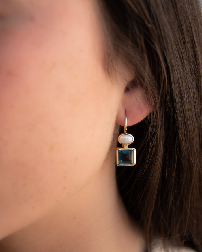Faby Earrings * Iolite hydro & Pearl * Gold Plated 18k * BJE288