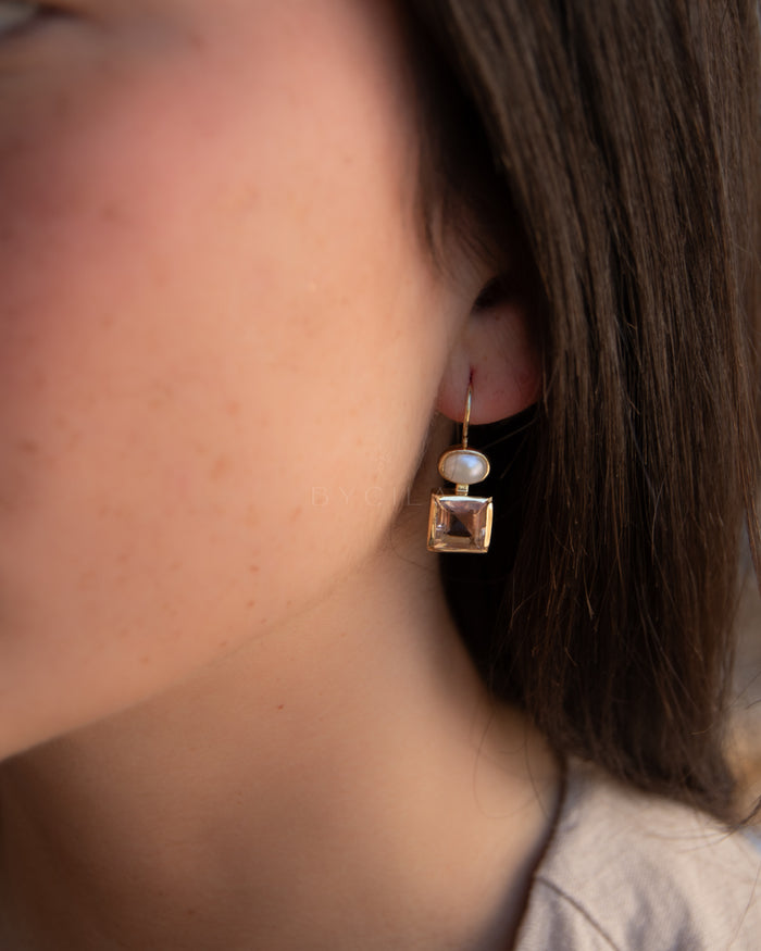 Faby Earrings * Morganite hydro & Pearl * Gold Plated 18k * BJE289