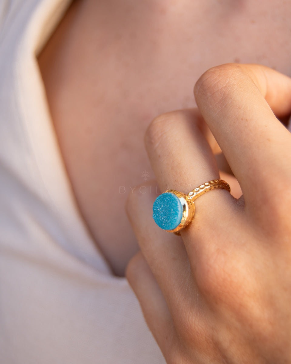 Marcela Ring * Blue Druzy * Gold Plated 18k * SBJR112