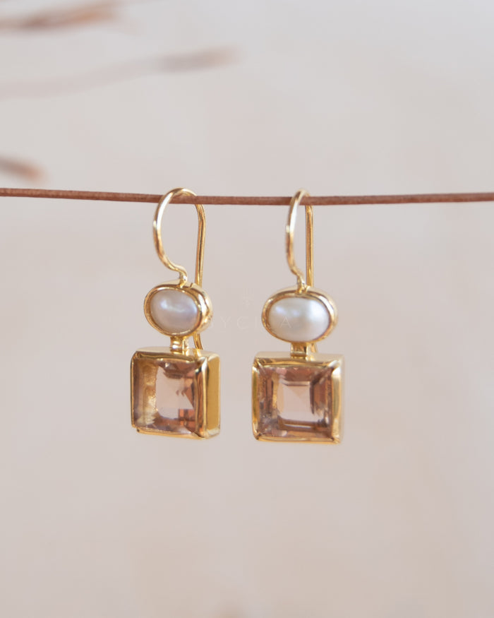 Faby Earrings * Morganite hydro & Pearl * Gold Plated 18k * BJE289