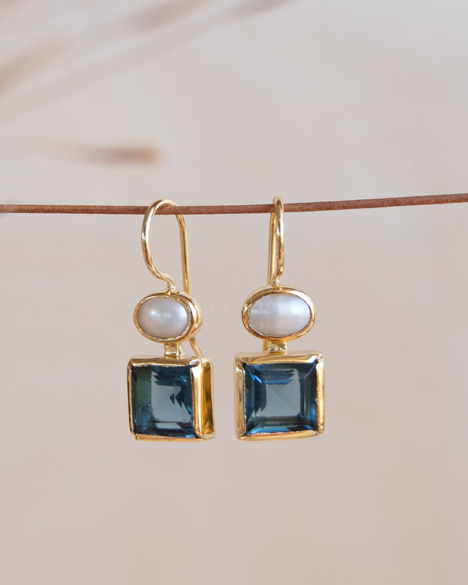 Faby Earrings * Iolite hydro & Pearl * Gold Plated 18k * BJE288