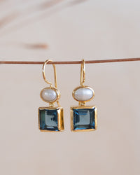 Faby Earrings * Iolite hydro & Pearl * Gold Plated 18k * BJE288