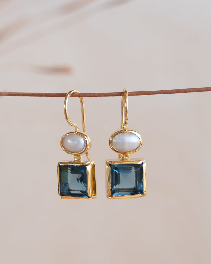 Faby Earrings * Iolite hydro & Pearl * Gold Plated 18k * BJE288