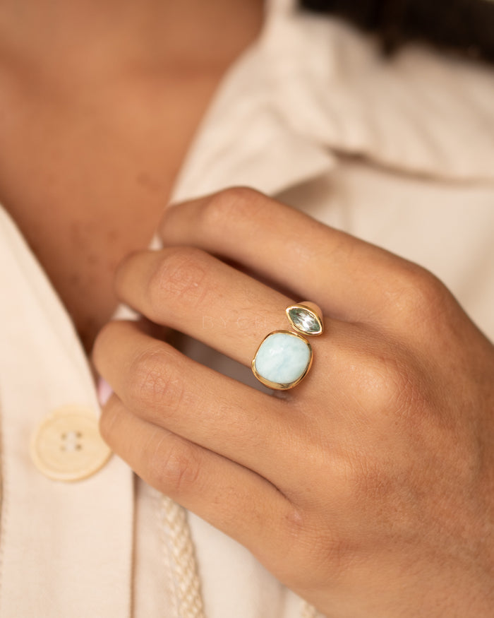 Clau Ring * Larimar & Blue topaz hydro * Gold Plated 18K * BJR156