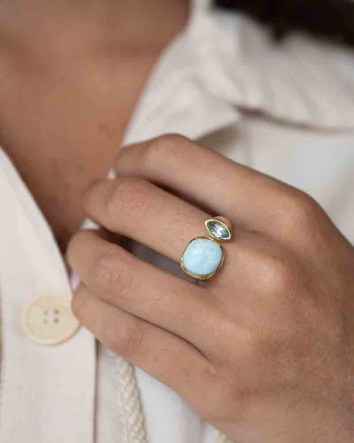Clau Ring * Larimar and Blue Topaz hydro
