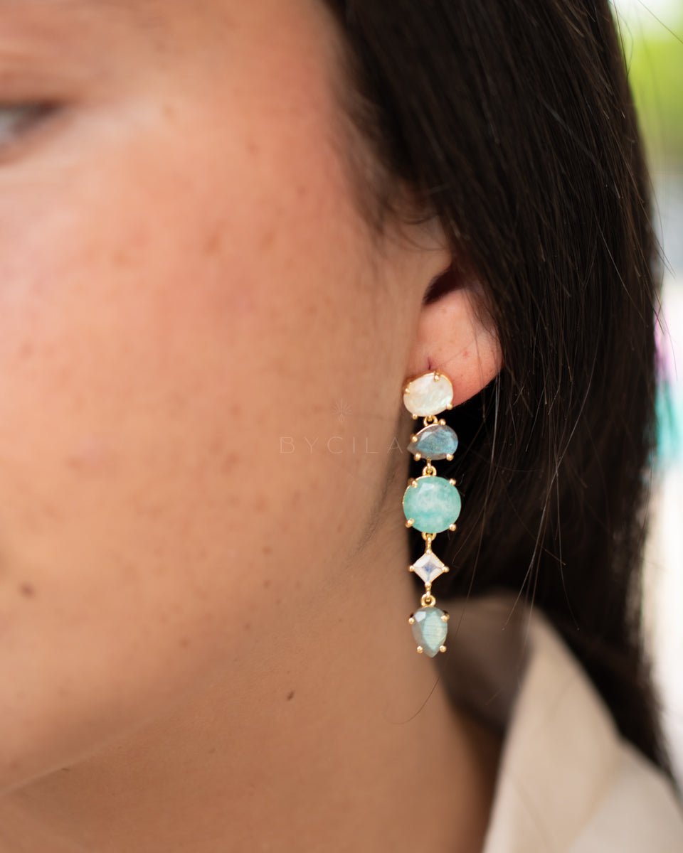 Laurita Earrings * Amazonite, Labradorite & Moonstone * Gold Plated * BJE298