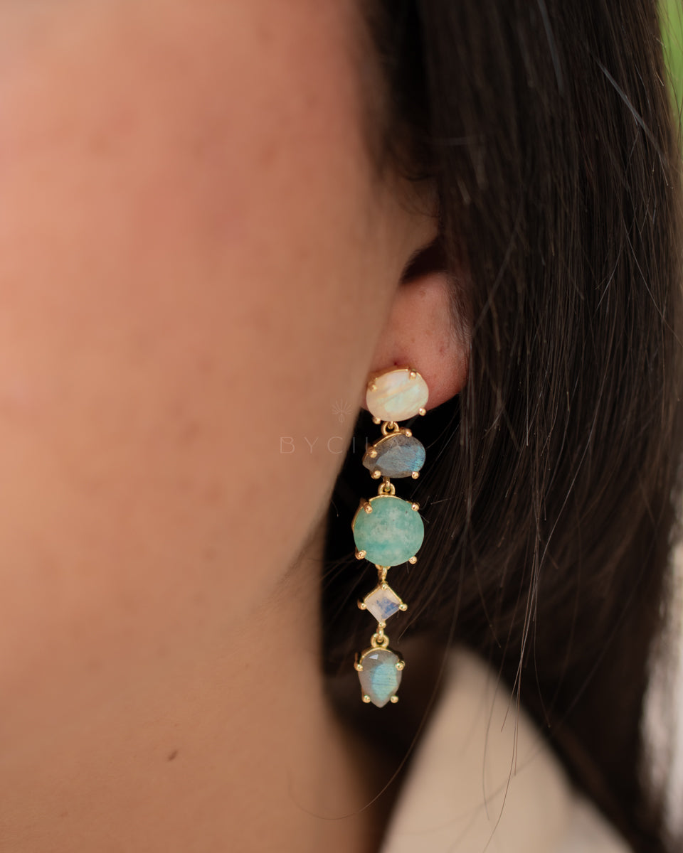 Laurita Earrings * Amazonite, Labradorite & Moonstone * Gold Plated * BJE298