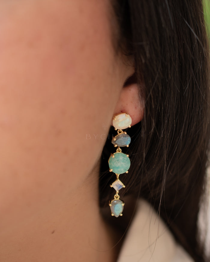 Laurita Earrings * Amazonite, Labradorite & Moonstone * Gold Plated * BJE298