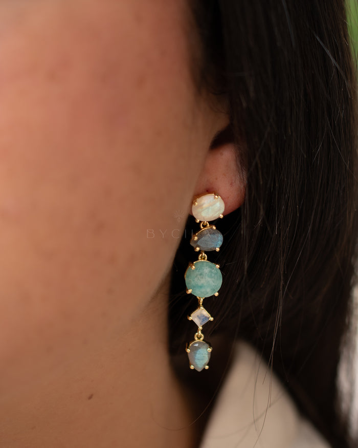 Laurita Earrings * Amazonite, Labradorite & Moonstone * Gold Plated * BJE298