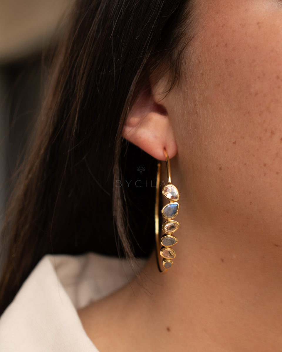 Nati Earrings * Labradorite and Morganite Hydro * Gold Plated 18k * BJE166