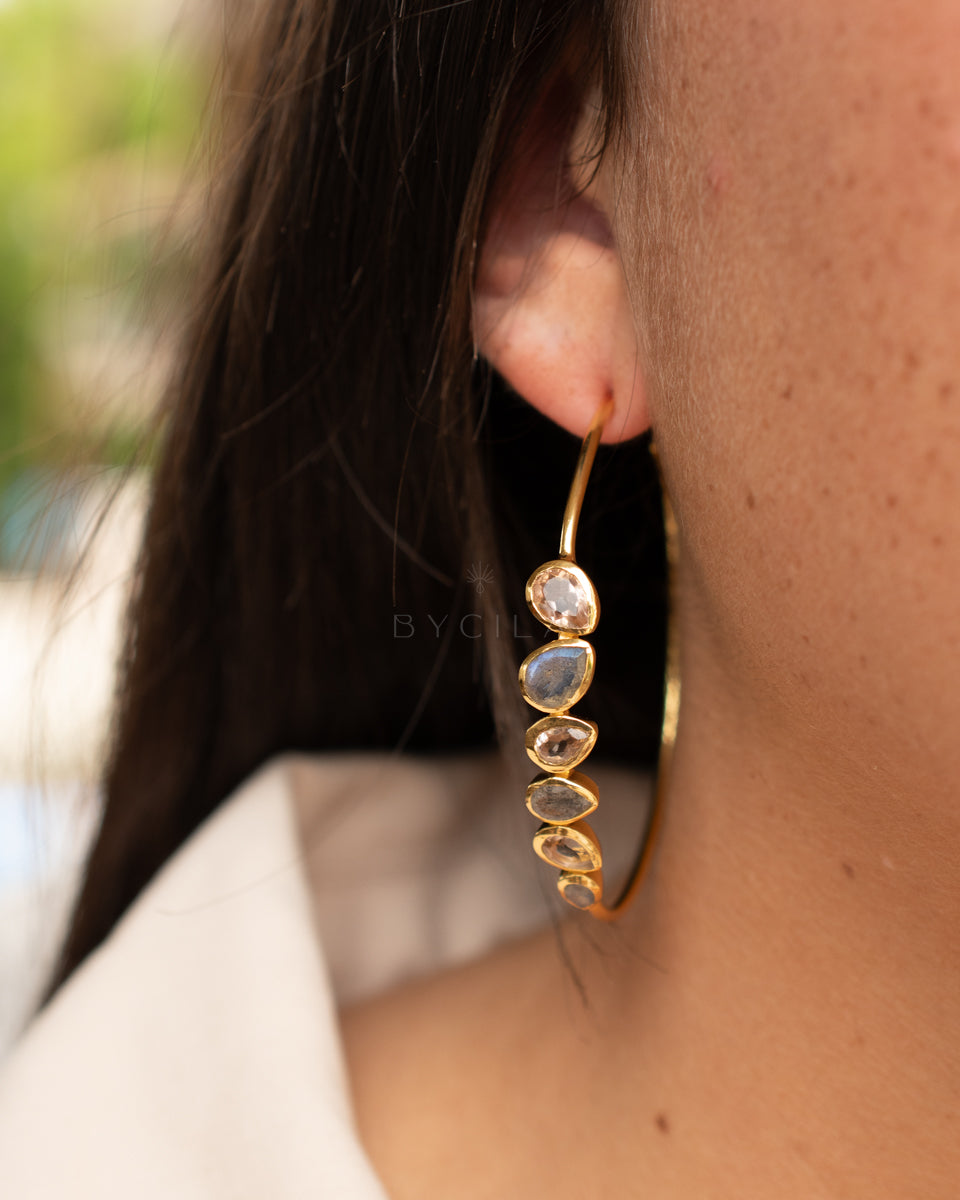 Nati Earrings * Labradorite and Morganite Hydro * Gold Plated 18k * BJE166