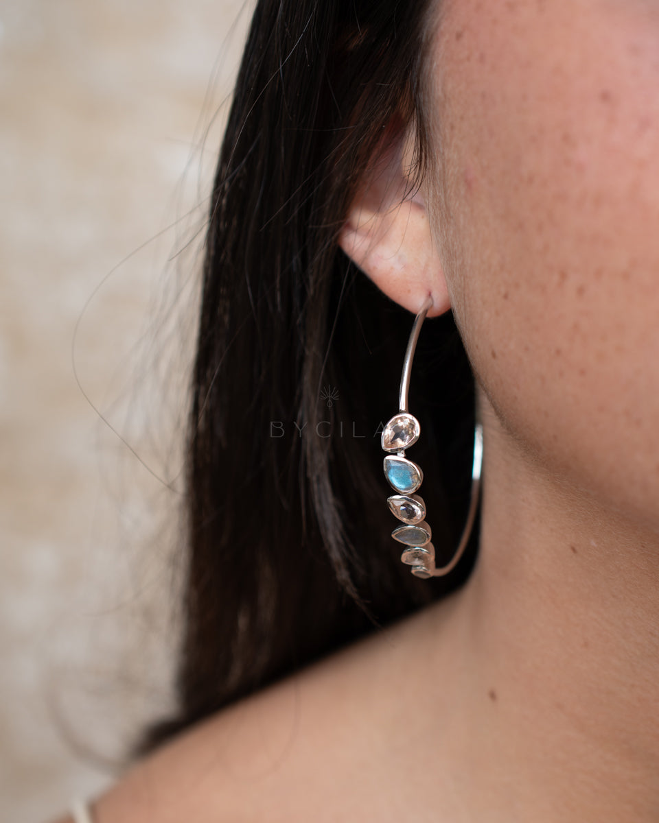 Nati Earrings * Labradorite and Morganite Hydro * Gold Plated 18k or Silver Plated * BJE166B