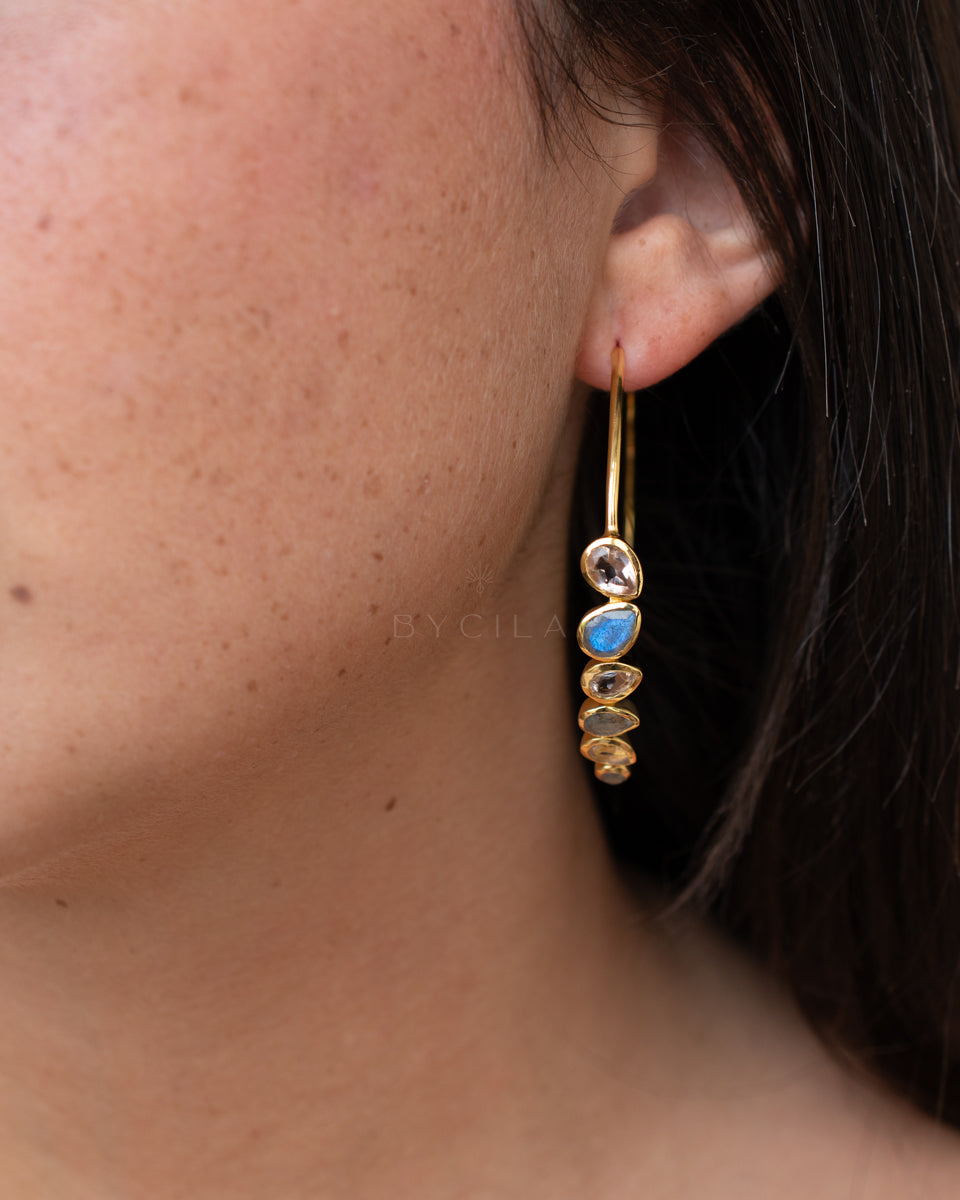 Nati Earrings * Labradorite and Morganite Hydro * Gold Plated 18k or Silver Plated * BJE166B