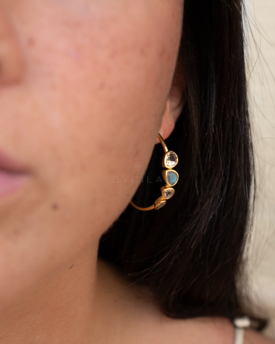 Little Nati Earrings * Labradorite and Morganite Hydro * Gold Plated 18k or Silver Plated * BJE164A