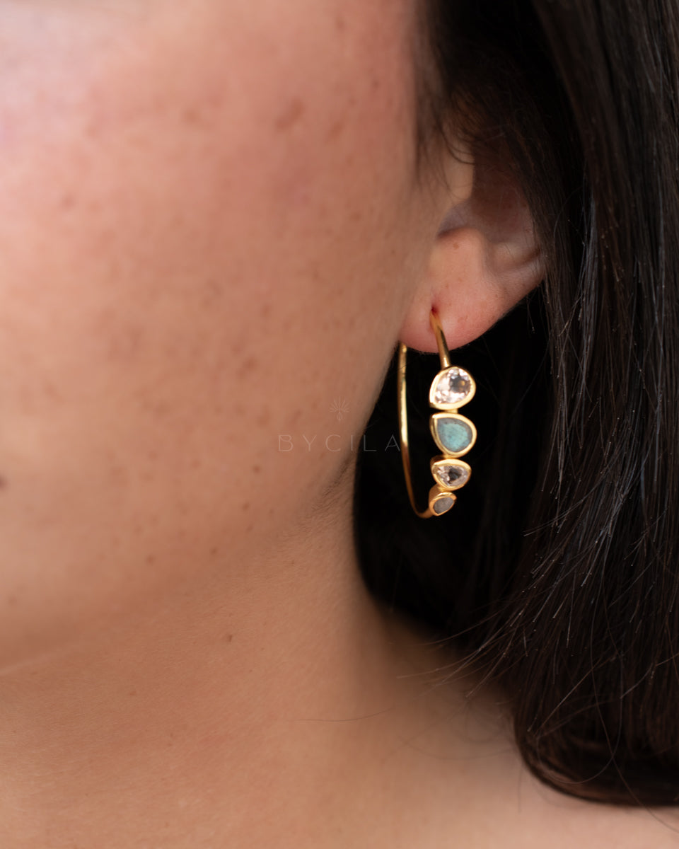 Little Nati Earrings * Labradorite and Morganite Hydro * Gold Plated 18k or Silver Plated * BJE164A