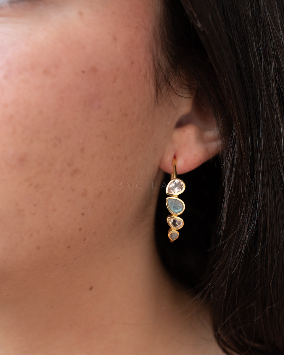 Little Nati Earrings * Labradorite and Morganite Hydro * Gold Plated 18k or Silver Plated * BJE164A