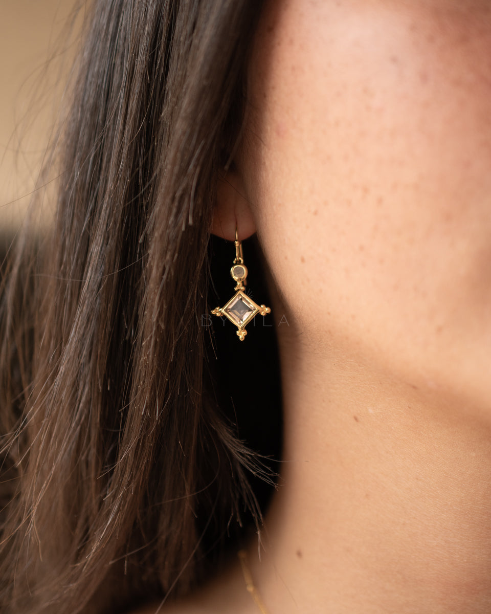 Laila Earrings * Morganite hydro & Moonstone * Gold Plated * BJE296