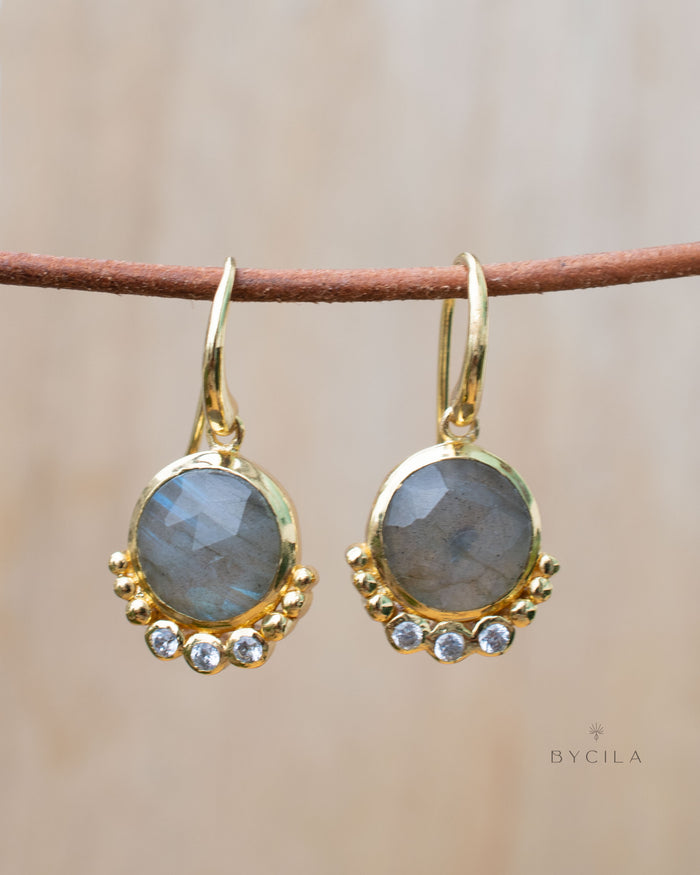 Edil Earrings * Labradorite & CZ * Gold Plated 18k * BJE240