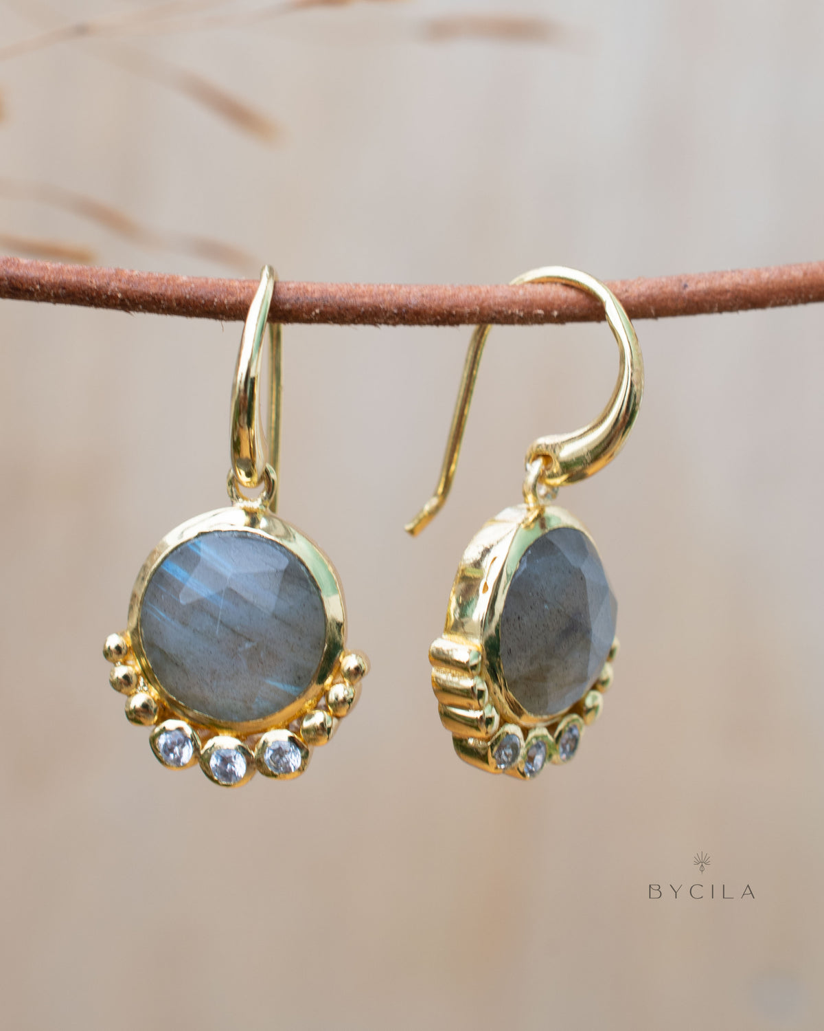 Edil Earrings * Labradorite & CZ * Gold Plated 18k * BJE240