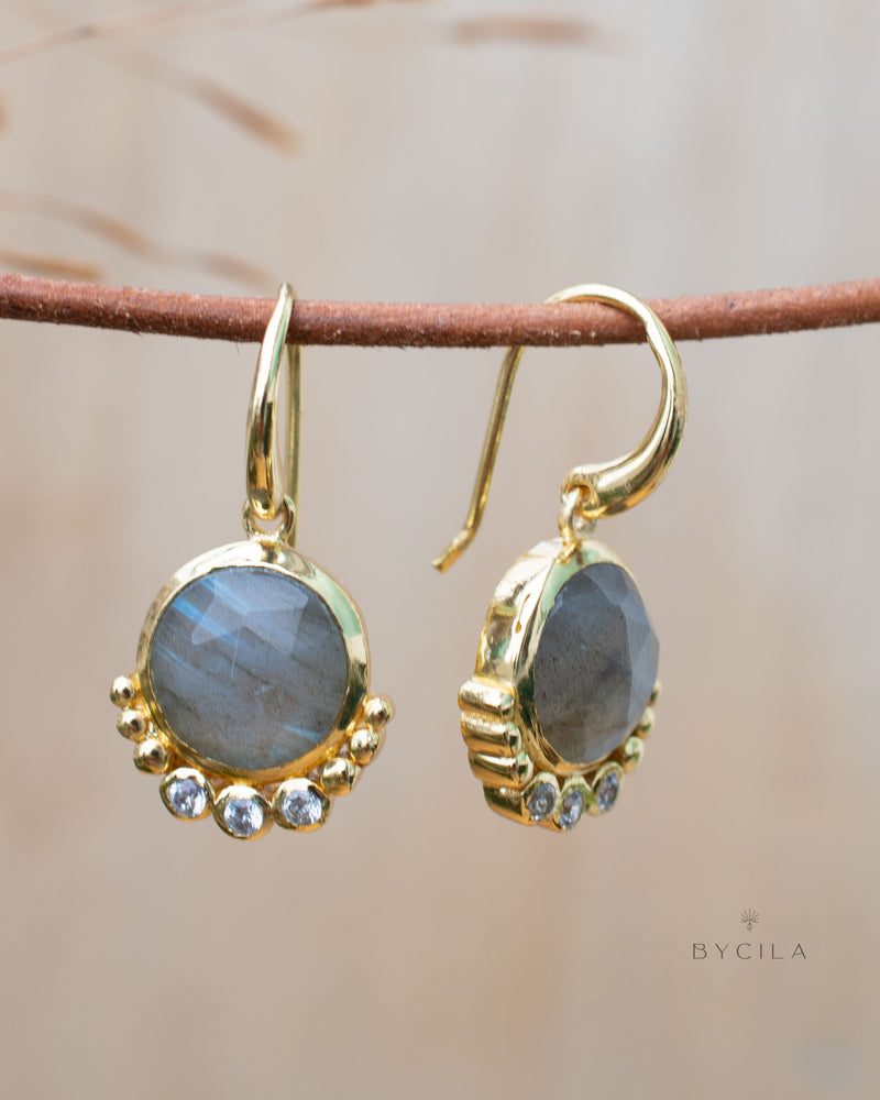 Edil Earrings * Labradorite & CZ * Gold Plated 18k * BJE240