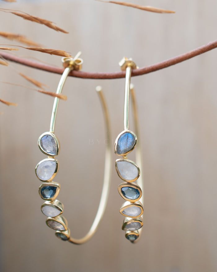 Nati Earrings * Labradorite, Moonstone and Iolite hydro * Gold Plated 18k * BJE246
