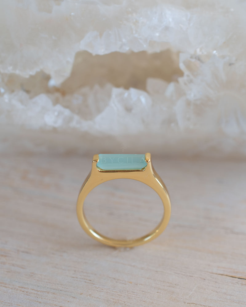 Manuela Ring * Aqua Chalcedony * Gold Plated * BJR285