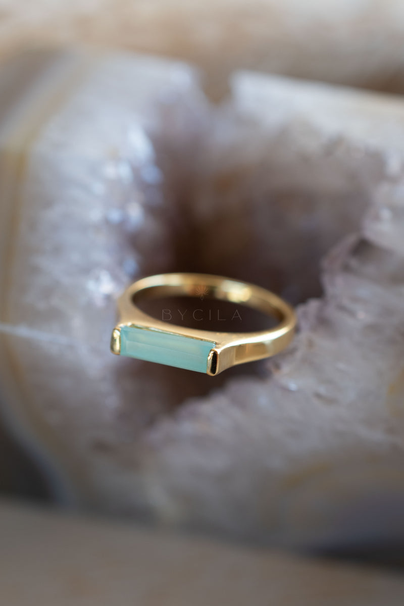 Manuela Ring * Aqua Chalcedony * Gold Plated * BJR285