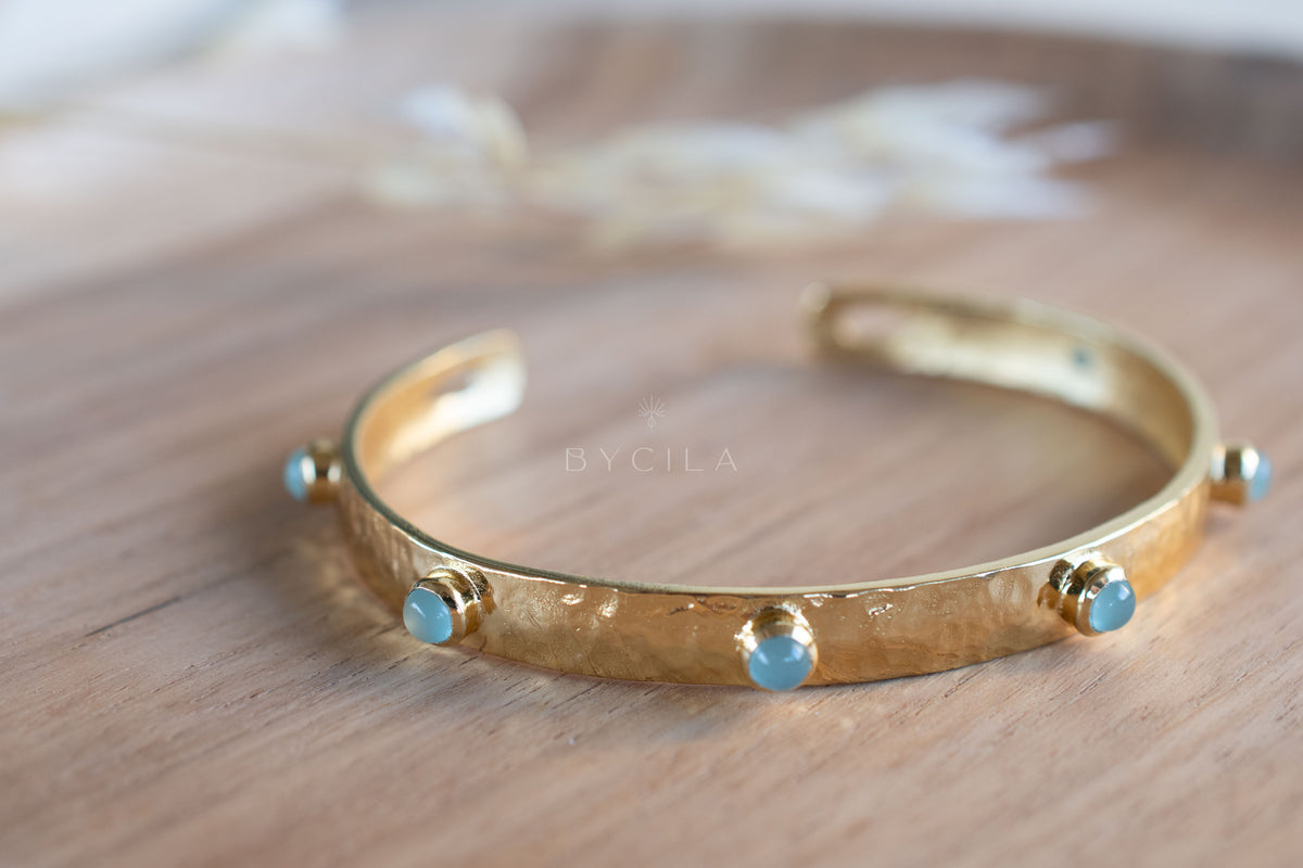 Aqua Chalcedony Bracelet * Gold Plated * BJB062