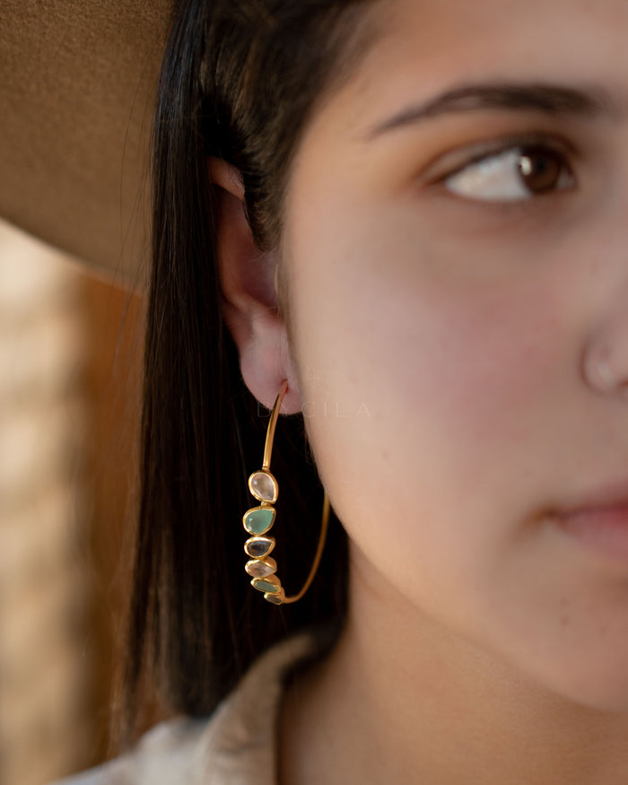 Nati Earrings * Labradorite, Aqua Chalcedony and Rose Quartz * Gold Plated 18k * BJE115