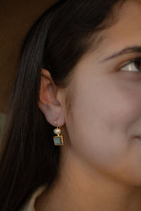 Faby Earrings * Labradorite & Pearl * Gold Plated 18k * BJE282