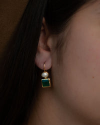 Faby Earrings * Green Onyx & Pearl * Gold Plated 18k * BJE285