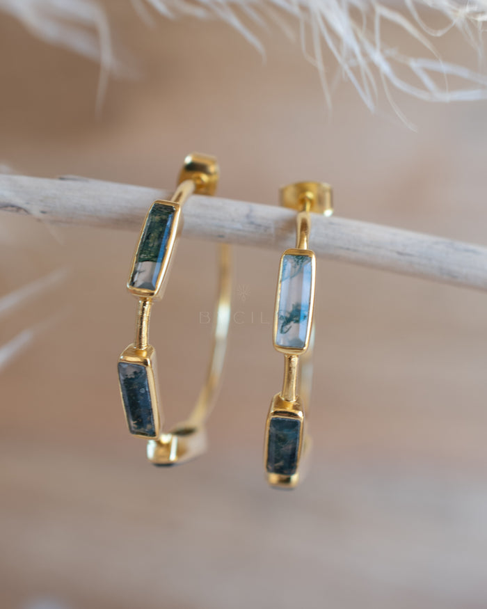 Talita Earrings * Moss Agate * Gold Plated * BJE234