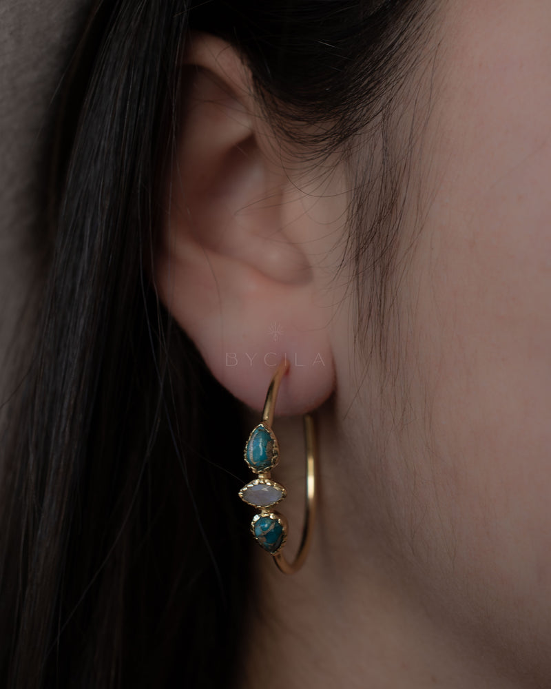 Little Yeda Earrings * Turquoise & Moonstone * Gold Plated 18k, Silver Plated or Rose Gold Plated* BJE273B