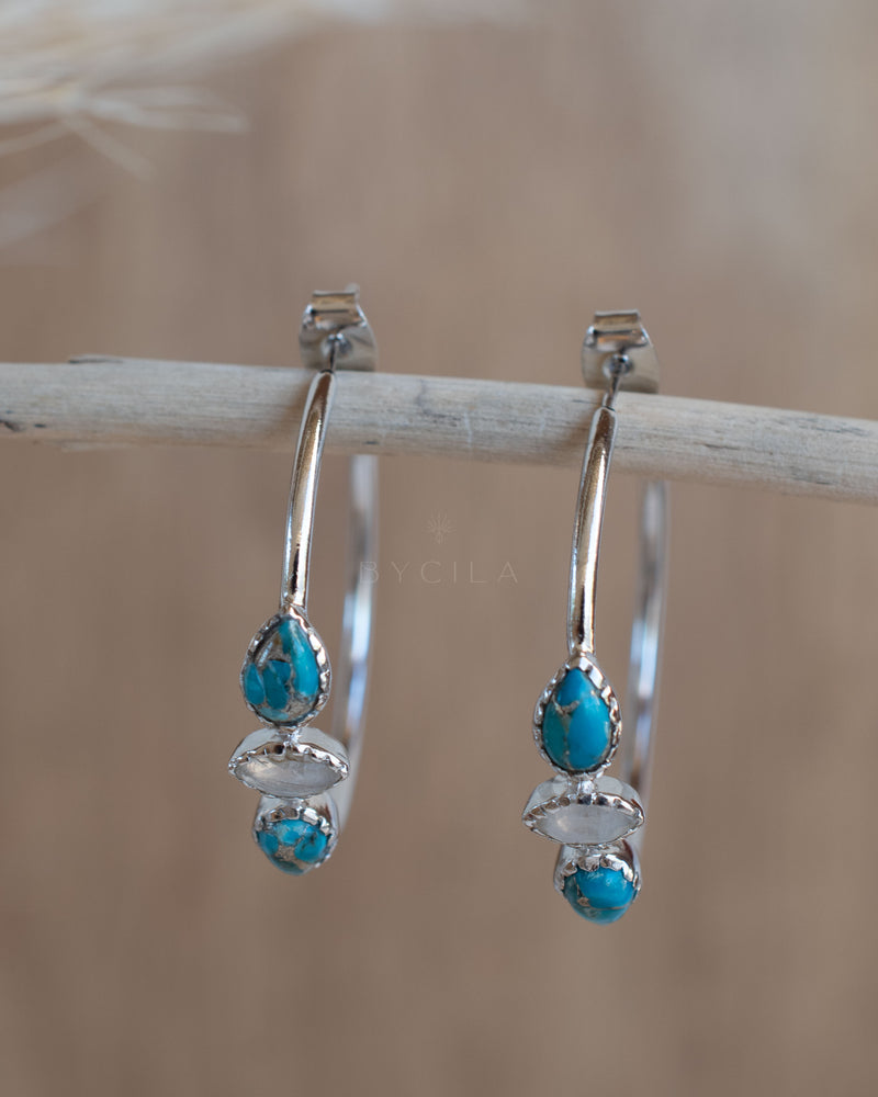 Little Yeda Earrings * Turquoise & Moonstone * Gold Plated 18k, Silver Plated or Rose Gold Plated* BJE273B