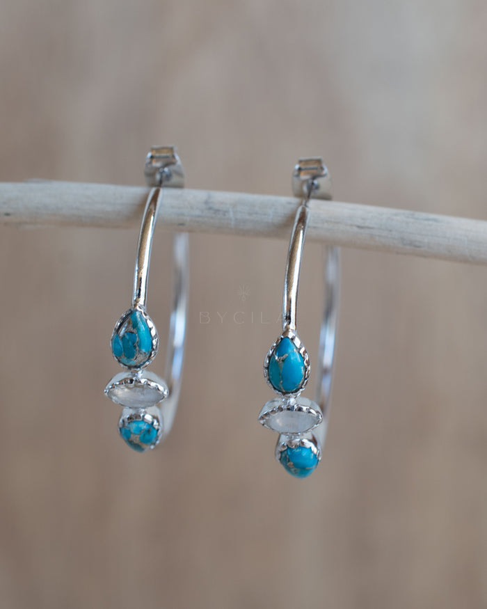 Little Yeda Earrings * Turquoise & Moonstone * Gold Plated 18k, Silver Plated or Rose Gold Plated* BJE273B