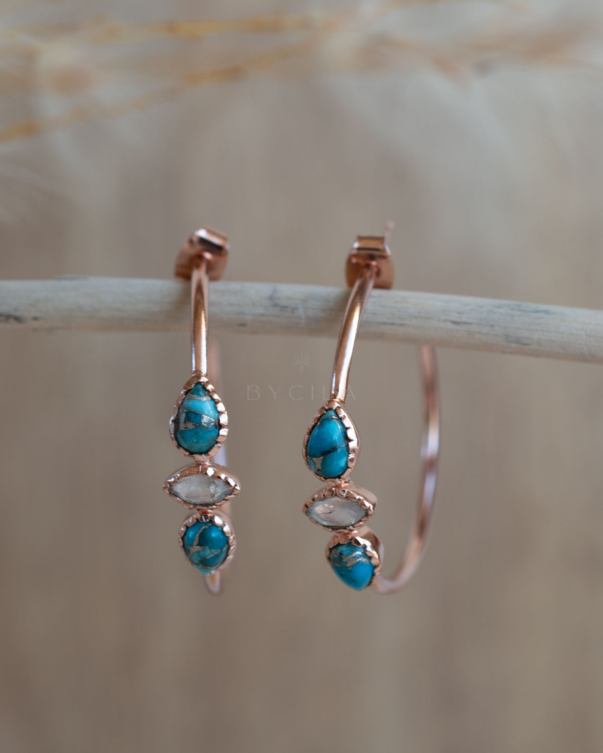 Little Yeda Earrings * Turquoise & Moonstone * Gold Plated 18k, Silver Plated or Rose Gold Plated* BJE273B