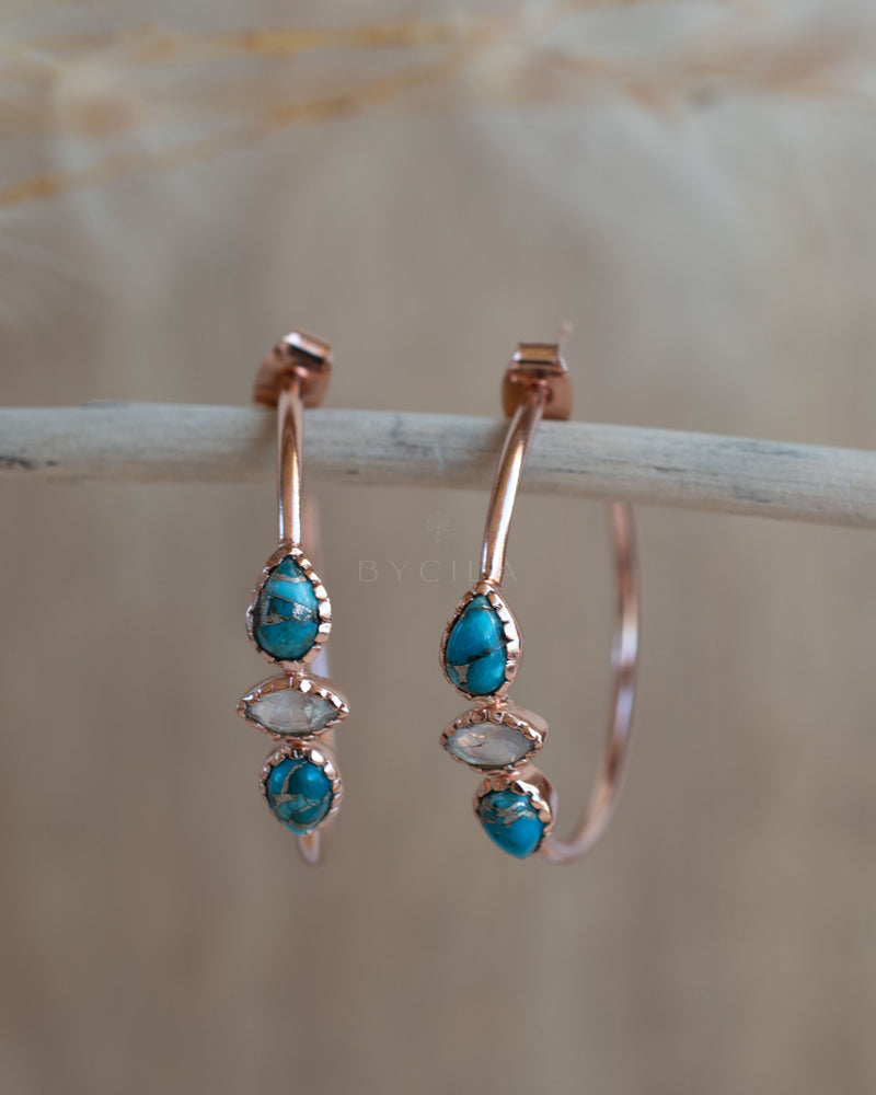 Little Yeda Earrings * Turquoise & Moonstone * Gold Plated 18k, Silver Plated or Rose Gold Plated* BJE273B