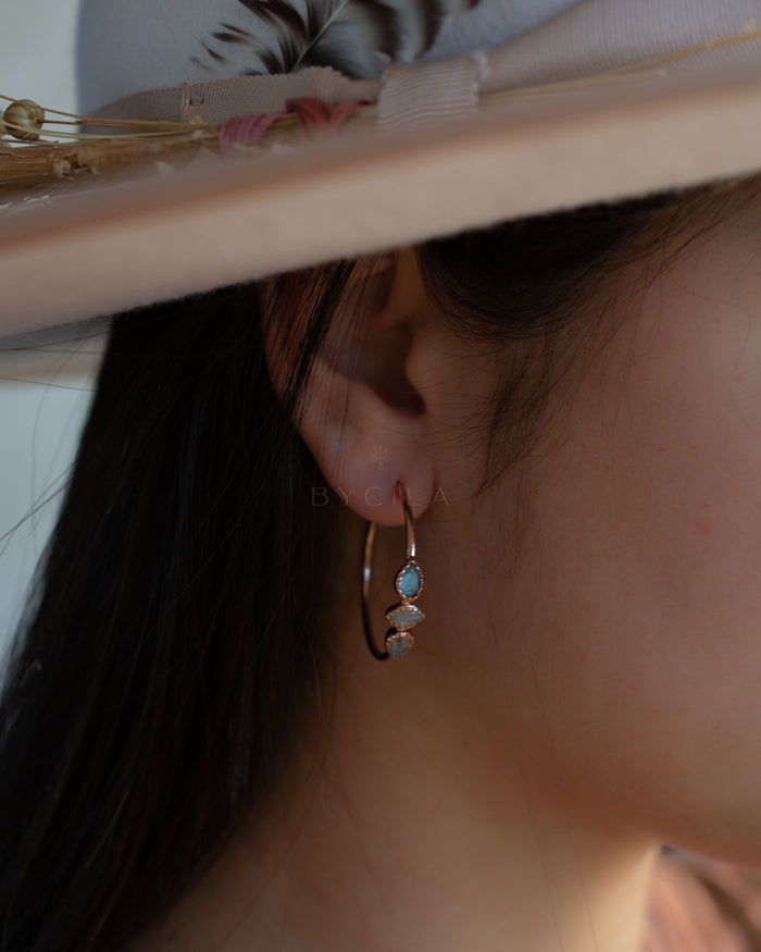 Little Yeda Earrings * Labradorite & Moonstone * Gold Plated, Silver Plated or Rose Gold Plated  * BJE274